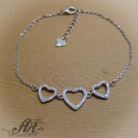 Сребърна гривна с циркони "Сърце" B-666